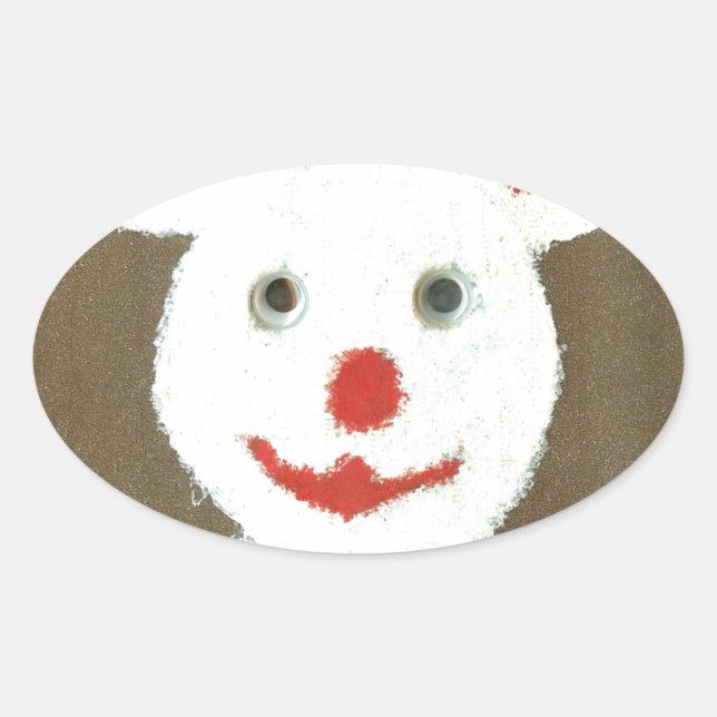 White Bear with Red Nose, Mouth, and Ears (Santa) Oval Sticker (Front)
