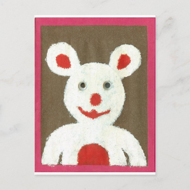 White Bear with Red Nose, Mouth, and Ears (Santa) Postcard (Front)