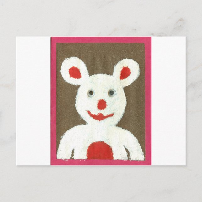 White Bear with Red Nose, Mouth, and Ears (Santa) Postcard (Front)