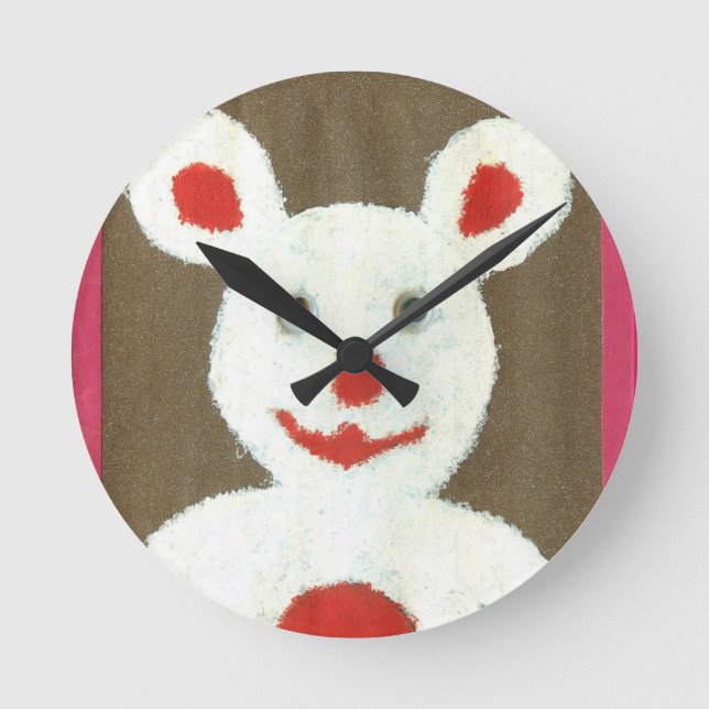 White Bear with Red Nose, Mouth, and Ears (Santa) Round Clock (Front)