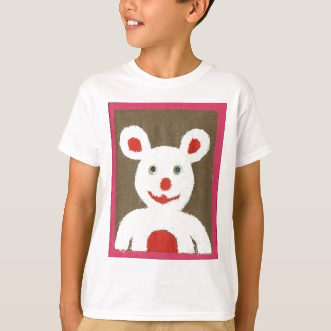 White Bear with Red Nose, Mouth, and Ears (Santa) T-Shirt (Front)