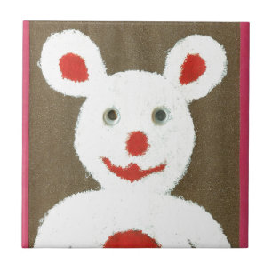 White Bear with Red Nose, Mouth, and Ears (Santa) Tile