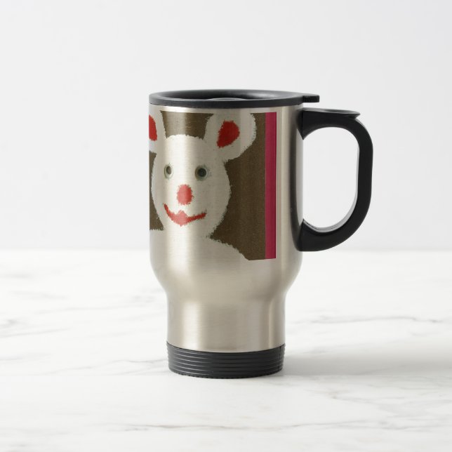 White Bear with Red Nose, Mouth, and Ears (Santa) Travel Mug (Right)