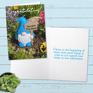 White Bearded Blue Garden Gnome Amongst Flowers Card