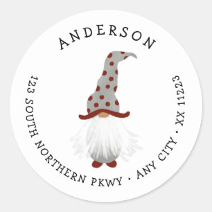 White bearded gnome return address classic round sticker