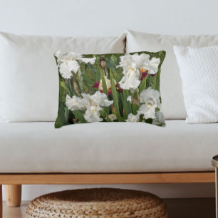 White Bearded Iris Blooms Floral Decorative Cushion