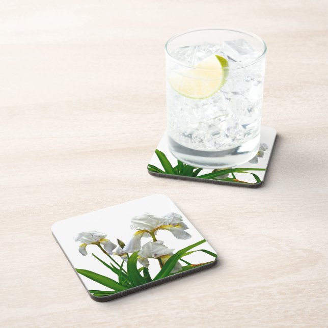 White Bearded Iris Blossoms Coaster (Right Side)