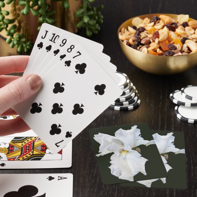 White Bearded Iris on Black Background Playing Cards (In Situ)