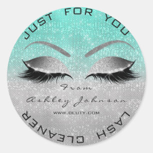 White Beauty Salon Blue Grey Lash Cleaner  Classic Round Sticker