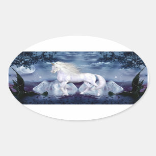 White Beauty Unicorn Oval Sticker