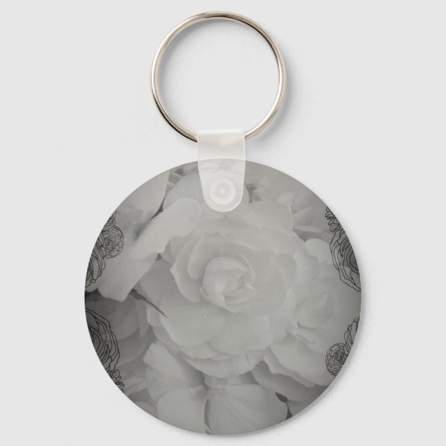 White Begonia Key Ring (Front)