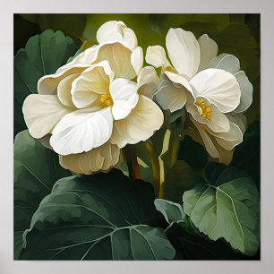 White Begonias Flower Art Print Poster