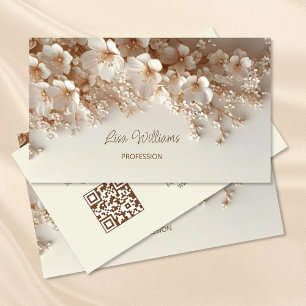 White Beige 3D Flowers Business Card