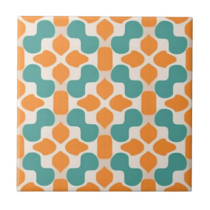 White, beige, acqua-blue and orange floral ceramic tile