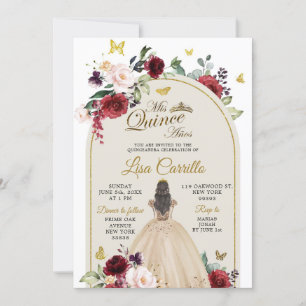 White Beige and Marsala Butterfly Mis Quince Invitation