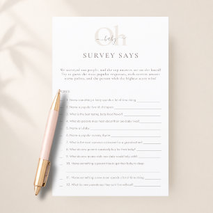 White Beige Baby Shower Game Survey Says Game