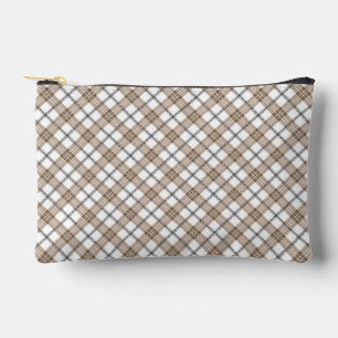 White beige black diagonal light chequered pattern accessory pouch