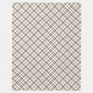 White beige black diagonal light chequered pattern fleece blanket