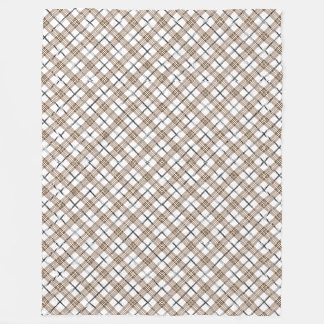 White beige black diagonal light chequered pattern fleece blanket (Front)