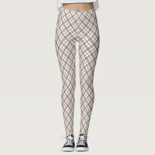 White beige black diagonal light chequered pattern leggings