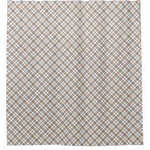 White beige black diagonal light chequered pattern shower curtain