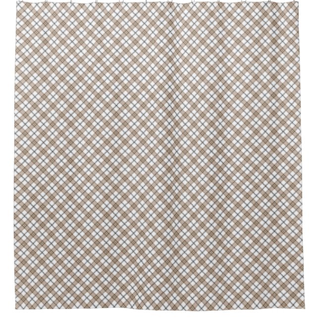 White beige black diagonal light chequered pattern shower curtain (Front)