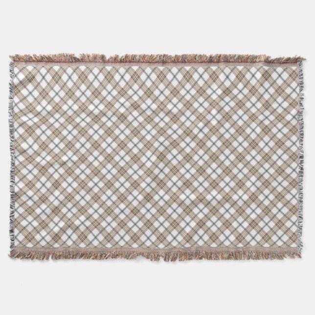 White beige black diagonal light chequered pattern throw blanket (Front)
