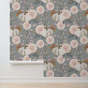 white beige dahlia flowers, herbs and pumpkin wallpaper
