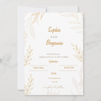 White Beige Elegant Floral Wedding IInvitation Invitation