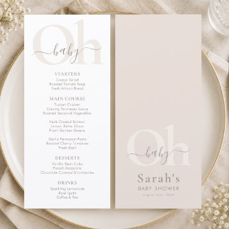 White Beige Gender Neutral Oh Baby Shower Menu