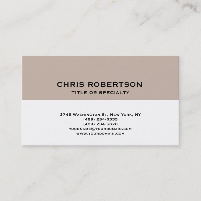 White Beige Modern Simple Plain Business Card (Front)