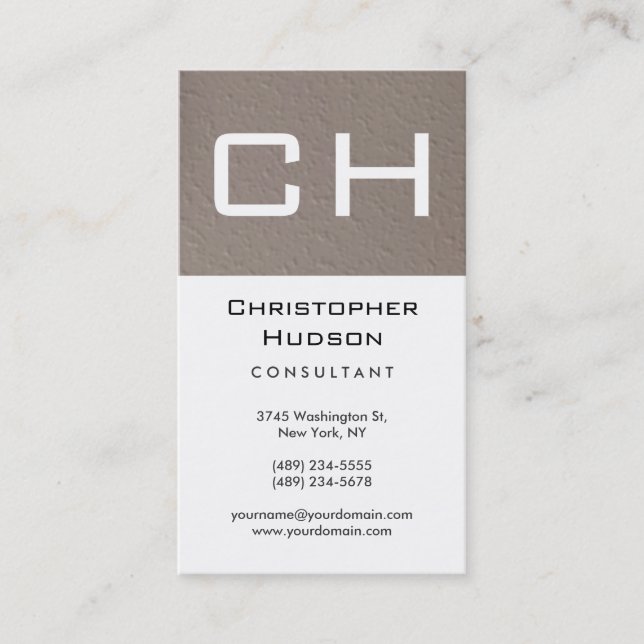 White Beige Monogram Consultant Business Card (Front)