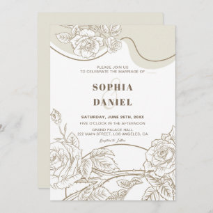 White & Beige Roses Wedding Invitation