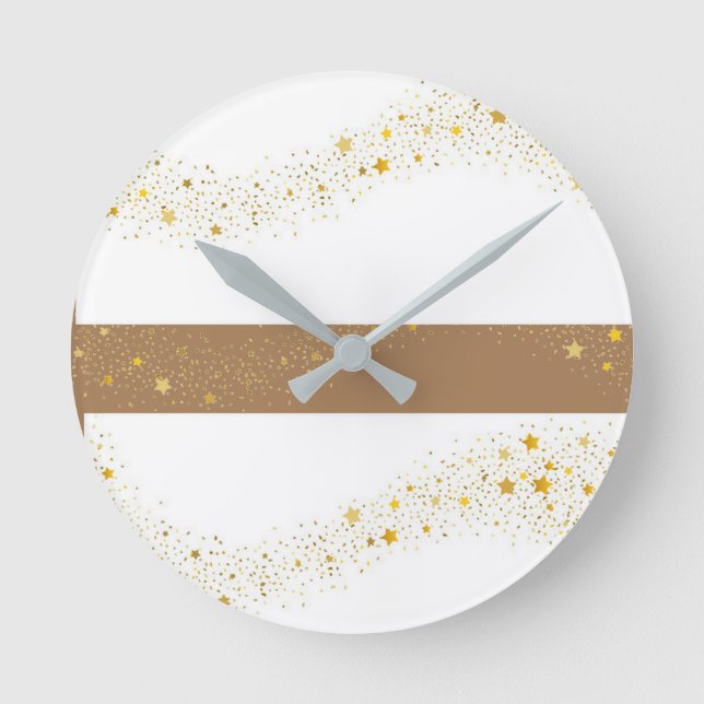 White & beige star wall clock. round clock (Front)