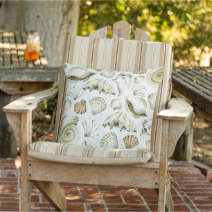 White & Beige watercolor seashell pattern Cushion