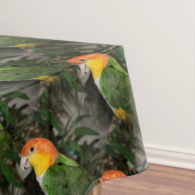 White Bellied Caique Parrot with Bamboo Tree Tablecloth (In Situ)