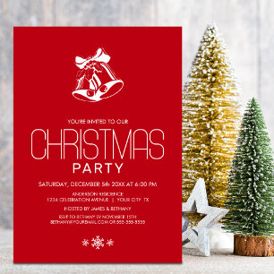 White Bells Red Christmas Party Invitation