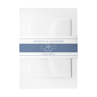 White Belly Band with Blue Accents Invitation Belly Band