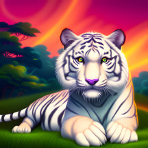 White Bengal Tiger against Sunset Backdrop