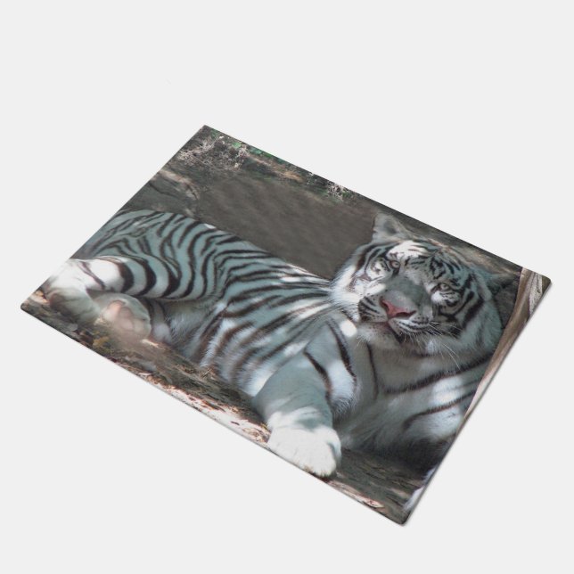 White Bengal Tiger Doormat (Angled)