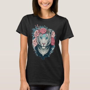 White Bengal Tiger Flower Crown Floral Animal T-Shirt