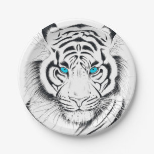 White Bengal Tiger Ink Art Paper Plate