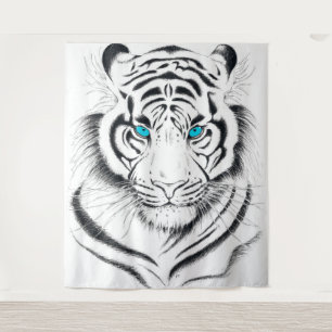 White Bengal Tiger Ink Art Tapestry