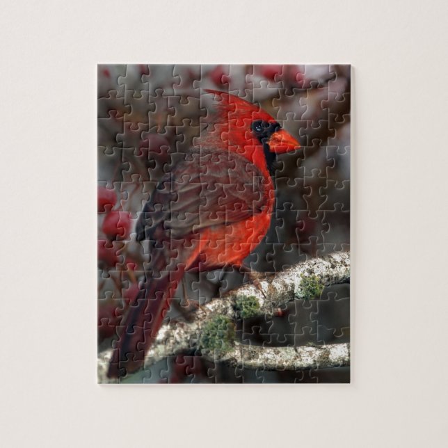 White Berries Primitive Christmas Red Cardinal Jigsaw Puzzle (Vertical)