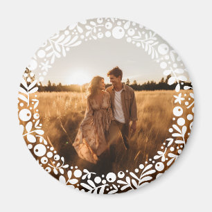 White Berry Border Frame Photo Magnet