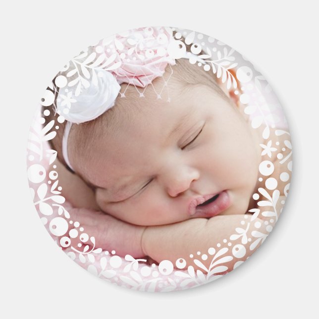 White Berry Framed Baby Photo Magnet (Front)