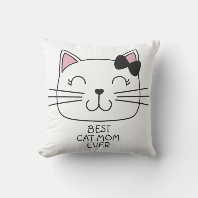 White best cat Mum ever with cute cartoon kitty Cushion (Front)