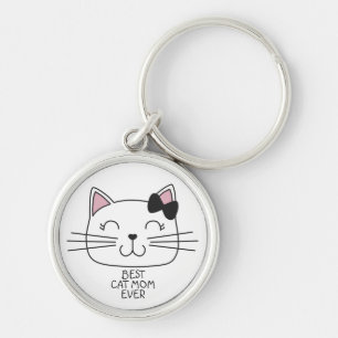 White best cat Mum ever with cute cartoon kitty Key Ring