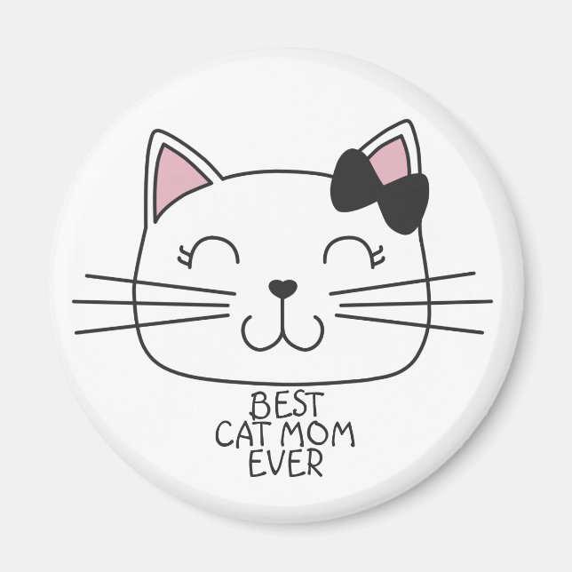 White best cat Mum ever with cute cartoon kitty Magnet (Front)