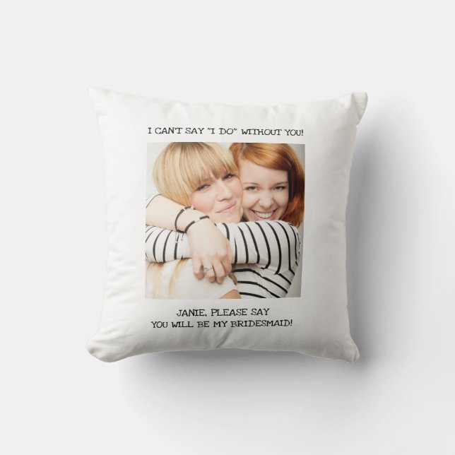 White Best Friend Photo Bridesmaid Invitation Cushion (Front)